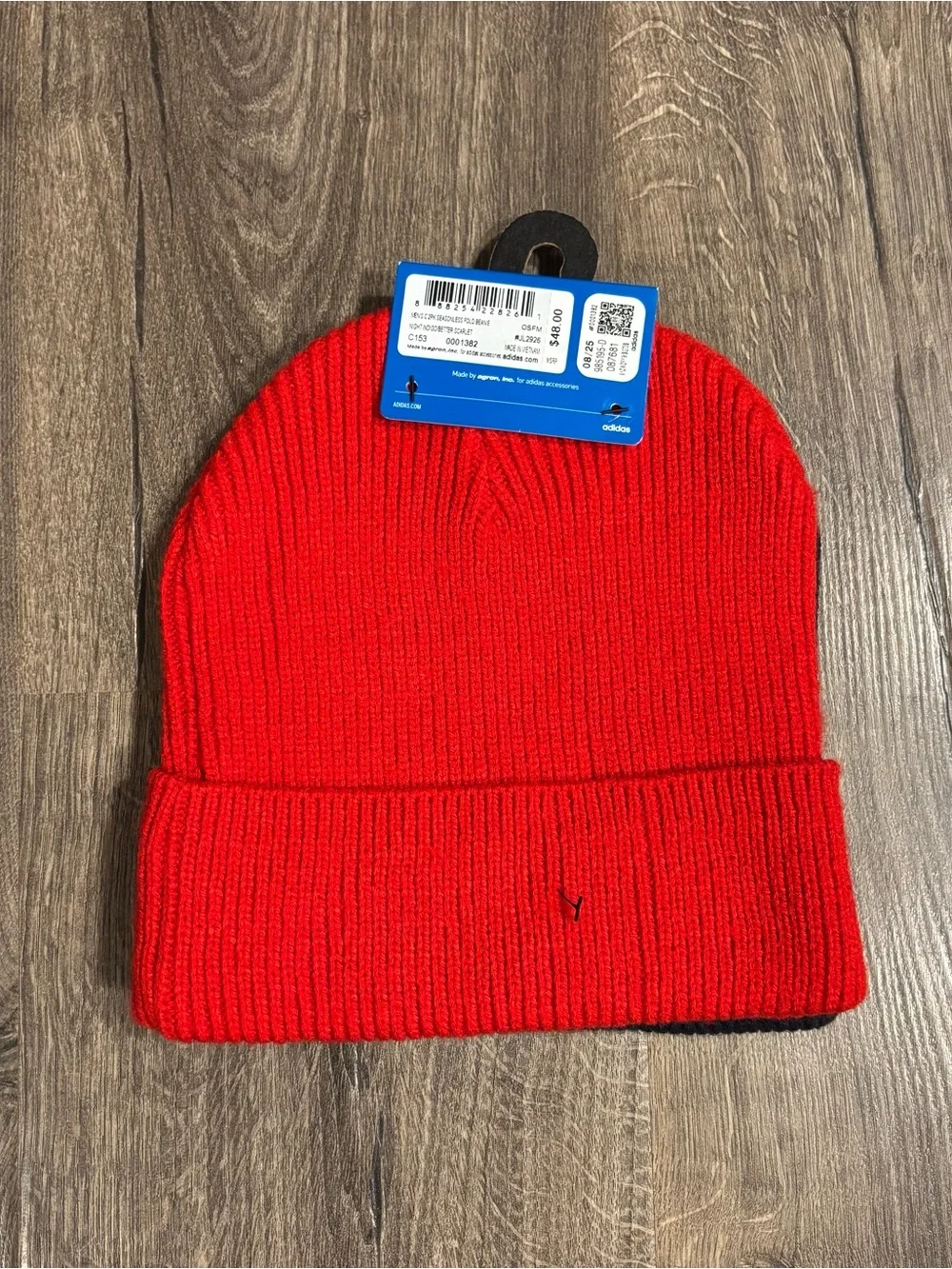 ADIDAS Men’s 2 Pack Folded Beanies NEW WITH TAGS Navy and Red One Size Fits Most
